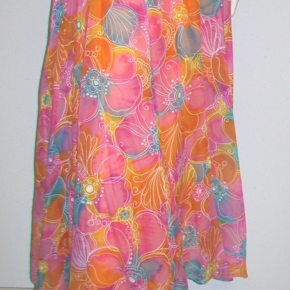 70s Barbiecore Floral Maxi Dress Ruffle Rhinestone Chiffon Orange Empire… - Picture 4 of 6